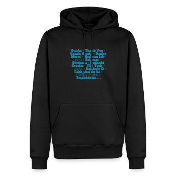 Danke für alle Sprachen Patricio Design - Männer Premium Bio Hoodie - Schwarz - Vorne - Nico (187cm)