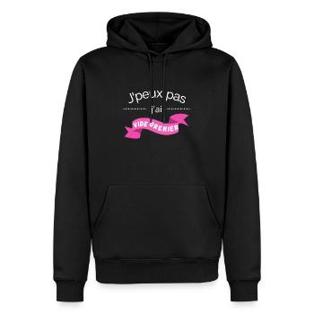 Je peux pas j'ai vide grenier - Sweat à capuche Premium bio Homme - noir - Devant - Nico (187cm)