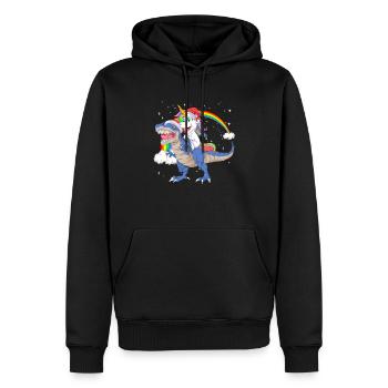 Weihnachtsmann Einhorn reitet Dinosaurier Trex Weihnachten - Männer Premium Bio Hoodie - Schwarz - Vorne - Nico (187cm)