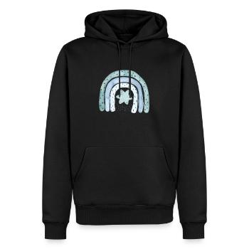 Bleu denim arc-en-ciel avec astérisque - Sweat à capuche Premium bio Homme - noir - Devant - Nico (187cm)