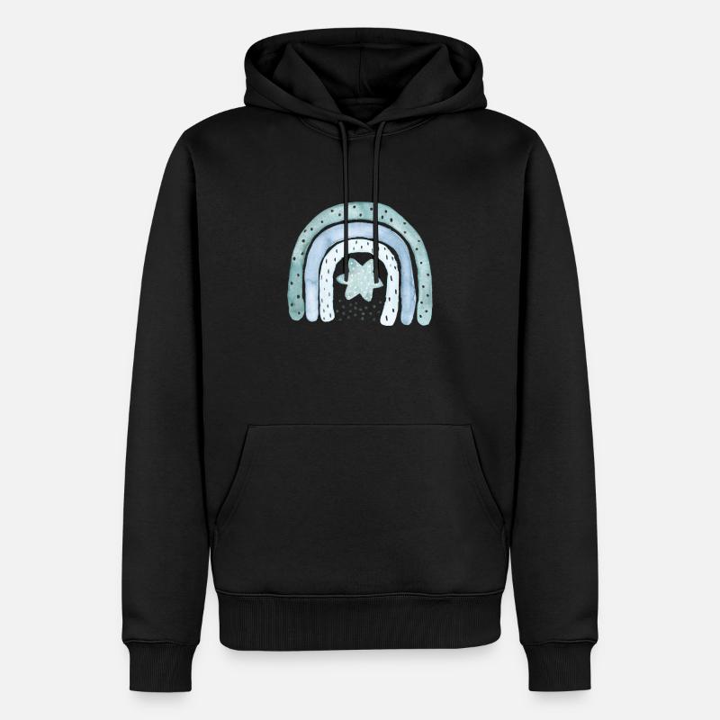 Bleu denim arc-en-ciel avec astérisque - Sweat à capuche Premium bio Homme - noir