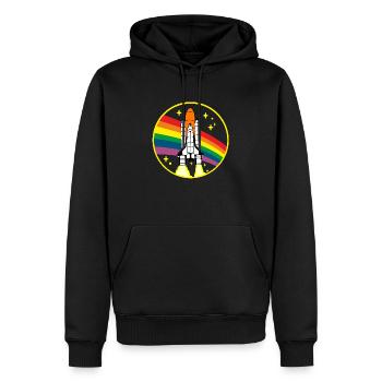 Rocket Space Rainbow Stars T-Shirt - Men’s Premium Organic Hoodie - black - Front - Nico (187cm)