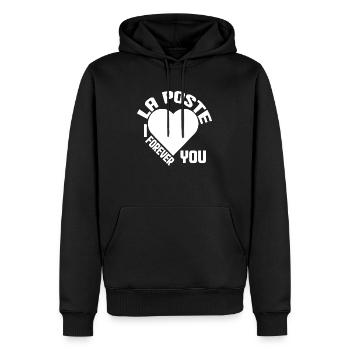 the post Ich liebe dich für immer - Männer Premium Bio Hoodie - Schwarz - Vorne - Nico (187cm)
