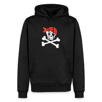 PIRATE - Männer Premium Bio Hoodie - Schwarz - Vorne - Nico (187cm)