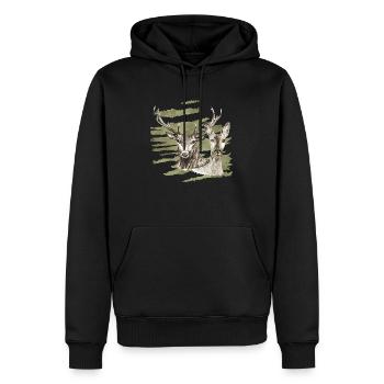 Cervo e cervo - Felpa con cappuccio ecologica premium da uomo - nero - Fronte - Nico (187cm)