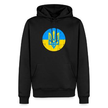 Armoiries de l’Ukraine Drapeau jaune bleu millésime - Sweat à capuche Premium bio Homme - noir - Devant - Nico (187cm)