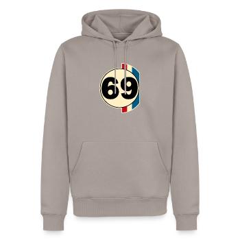 69 - Sweat à capuche Premium bio Homme - taupe - Devant - Nico (187cm)