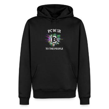 Bitcoin the people's currency. Power to the people - Männer Premium Bio Hoodie - Schwarz - Vorne - Nico (187cm)