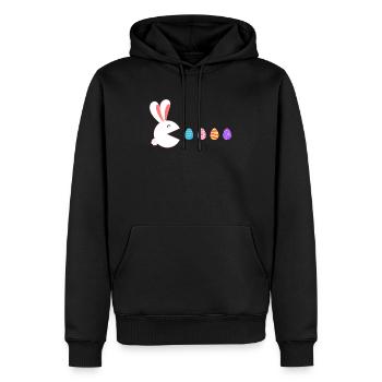 Joyeux lapin de Pâques gamer mangeant des œufs de Pâques - Sweat à capuche Premium bio Homme - noir - Devant - Nico (187cm)