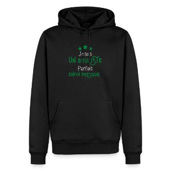 Je suis bouliste parfait enfin presque - Sweat à capuche Premium bio Homme - noir - Devant - Nico (187cm)