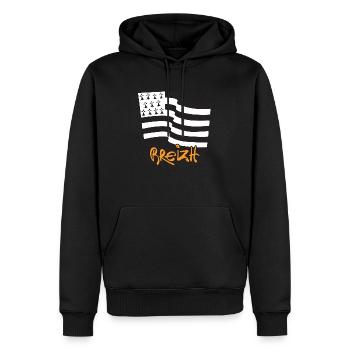 logo Jaune Moutarde - Sweat à capuche Premium bio Homme - noir - Devant - Nico (187cm)