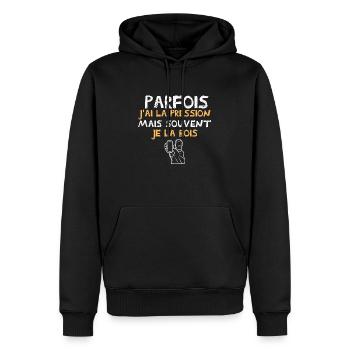 parfois j ai la pression mais souvent je la bois - Sweat à capuche Premium bio Homme - noir - Devant - Nico (187cm)