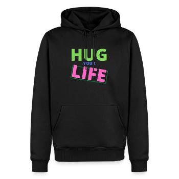 Hug your Life - Männer Premium Bio Hoodie - Schwarz - Vorne - Nico (187cm)