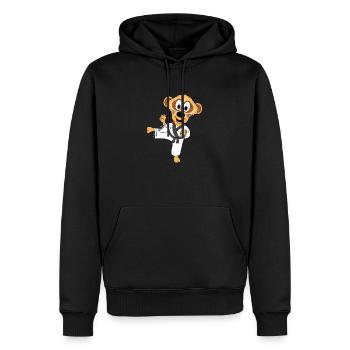 KARATE - JUDO - SPORT - ERDMÄNNCHEN - TIER - Männer Premium Bio Hoodie - Schwarz - Vorne - Nico (187cm)