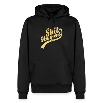 Shit happens Schriftzug Zitat - Männer Premium Bio Hoodie - Schwarz - Vorne - Nico (187cm)