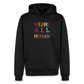 We are All human, wir sind alles Menschen - Männer Premium Bio Hoodie - Schwarz - Vorne - Nico (187cm)