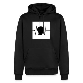 Herzschlag mit Kopf - Männer Premium Bio Hoodie - Schwarz - Vorne - Nico (187cm)