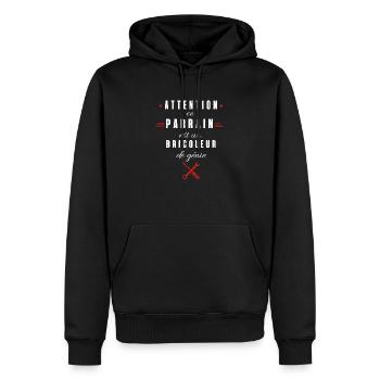 attention ce parrain est un bricoleur de génie - Sweat à capuche Premium bio Homme - noir - Devant - Nico (187cm)