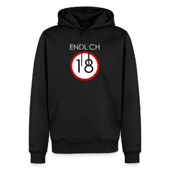 ENDLICH 18 - Männer Premium Bio Hoodie - Schwarz - Vorne - Nico (187cm)