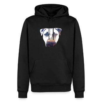 T-shirt staff city - Sweat à capuche Premium bio Homme - noir - Devant - Nico (187cm)