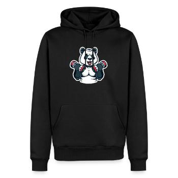 Pumpender Panda - Männer Premium Bio Hoodie - Schwarz - Vorne - Nico (187cm)