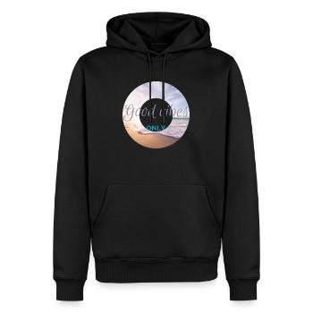I love clothes / Good vibes only - Männer Premium Bio Hoodie - Schwarz - Vorne - Nico (187cm)