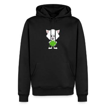 KLEEBLATT - KATZE - GLÜCKSBRINGER - TIERISCH - GUT - Männer Premium Bio Hoodie - Schwarz - Vorne - Nico (187cm)