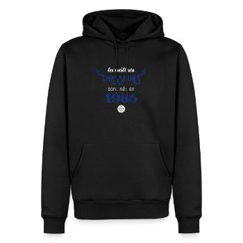 Anniversaire chasseur 1985 - Sweat à capuche Premium bio Homme - noir - Devant - Nico (187cm)