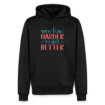 Travailler plus fort pour s’améliorer - Sweat à capuche Premium bio Homme - noir - Devant - Nico (187cm)