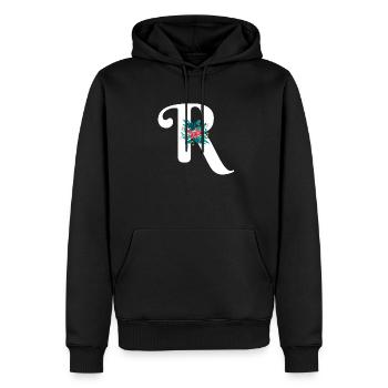 lettre R fleuris - Sweat à capuche Premium bio Homme - noir - Devant - Nico (187cm)