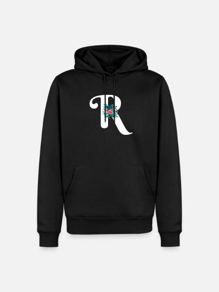 letter R flowered - Men’s Premium Organic Hoodie - black