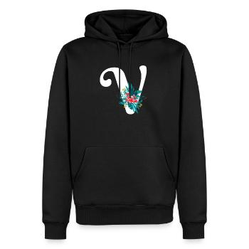 lettre V fleuris - Sweat à capuche Premium bio Homme - noir - Devant - Nico (187cm)
