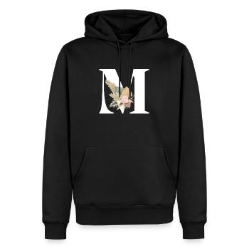 lettre M fleuris - Sweat à capuche Premium bio Homme - noir - Devant - Nico (187cm)