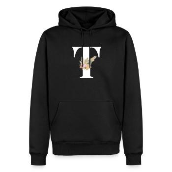blumiger Buchstabe T - Männer Premium Bio Hoodie - Schwarz - Vorne - Nico (187cm)
