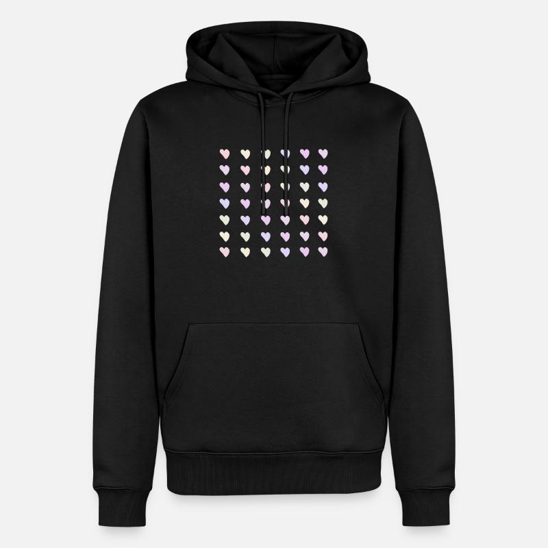 Pastel-Regenbogen-Herzen - Männer Premium Bio Hoodie - Schwarz