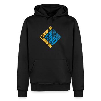 speak lyrics and sarcasm - Männer Premium Bio Hoodie - Schwarz - Vorne - Nico (187cm)