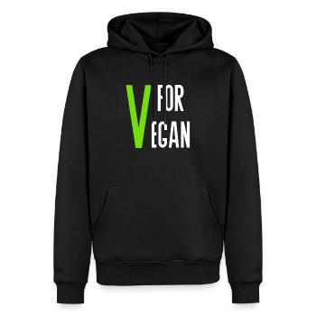 V for Vegan - Sweat à capuche Premium bio Homme - noir - Devant - Nico (187cm)