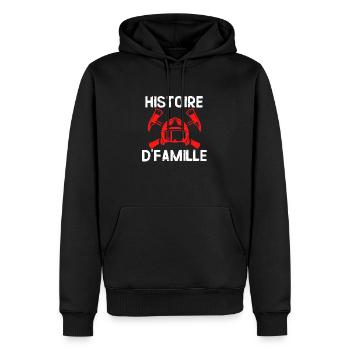 t-shirt humour pompier Histoire de famille cadeau - Sweat à capuche Premium bio Homme - noir - Devant - Nico (187cm)