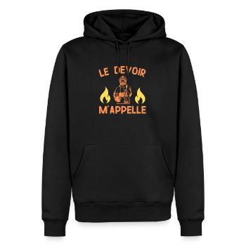 t-shirt humour pompier le devoir m'appelle - Sweat à capuche Premium bio Homme - noir - Devant - Nico (187cm)