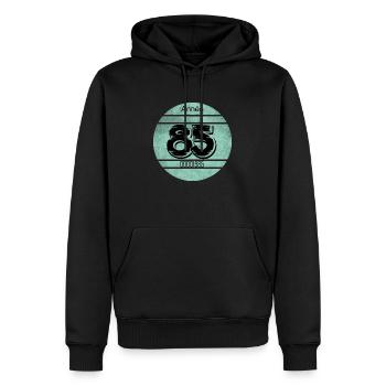 Vignette auto vintage 1985 - Sweat à capuche Premium bio Homme - noir - Devant - Nico (187cm)