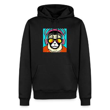 Monkey listening to music with headphones - Men’s Premium Organic Hoodie - black - Front - Nico (187cm)