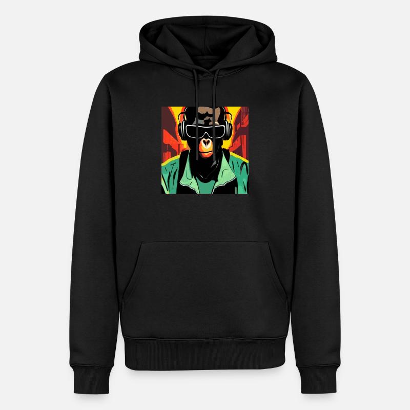 Affe hört Musik mit Kopfhörern - Männer Premium Bio Hoodie - Schwarz