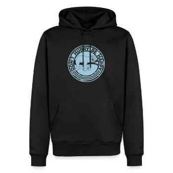 Don't hurry be happy - Men’s Premium Organic Hoodie - black - Front - Nico (187cm)