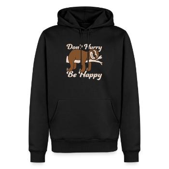 Ne vous dépêchez pas d’être heureux - Sweat à capuche Premium bio Homme - noir - Devant - Nico (187cm)
