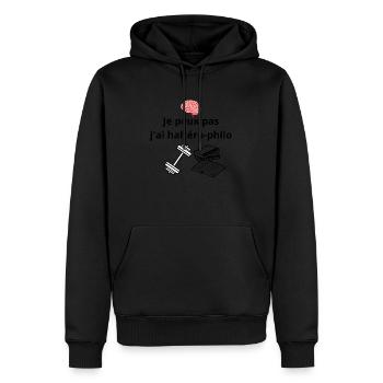 Je peux pas j ai haltéro philo - Sweat à capuche Premium bio Homme - noir - Devant - Nico (187cm)