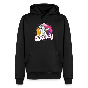 DARCY - Beautiful name with dabbing unicorn - Men’s Premium Organic Hoodie - black - Front - Nico (187cm)