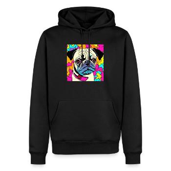 Chiot carlin - Sweat à capuche Premium bio Homme - noir - Devant - Nico (187cm)