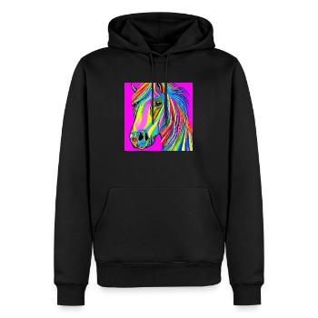 Illustration colorée d’un cheval - Sweat à capuche Premium bio Homme - noir - Devant - Nico (187cm)