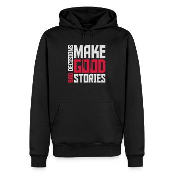 bad decisions great stories - Männer Premium Bio Hoodie - Schwarz - Vorne - Nico (187cm)