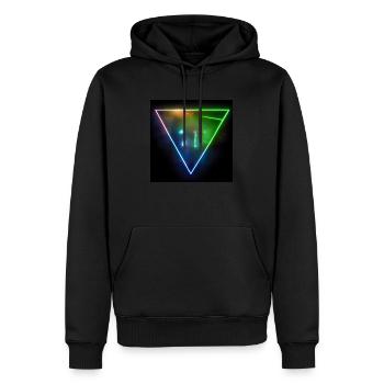Trippy Laser Triangle with glowing city lights - Männer Premium Bio Hoodie - Schwarz - Vorne - Nico (187cm)